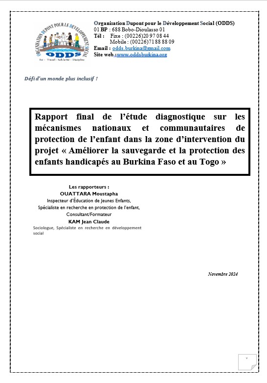 La page de garde du rapport final de l'étude sur les mécanismes de protection